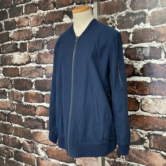 Chelsea28 Lace Jacket Full Zip Lace Back Navy Blue Size Large L - Picture 9 of 15